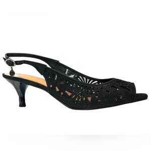 J. Reneé Vanani Slingback Pointed Cap Toe
Pump, Color‎ Black Satin, Size 9